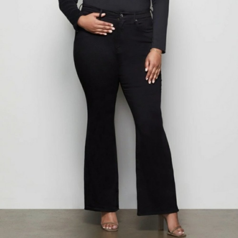 Good American Good Flare Black Jeans Size 16